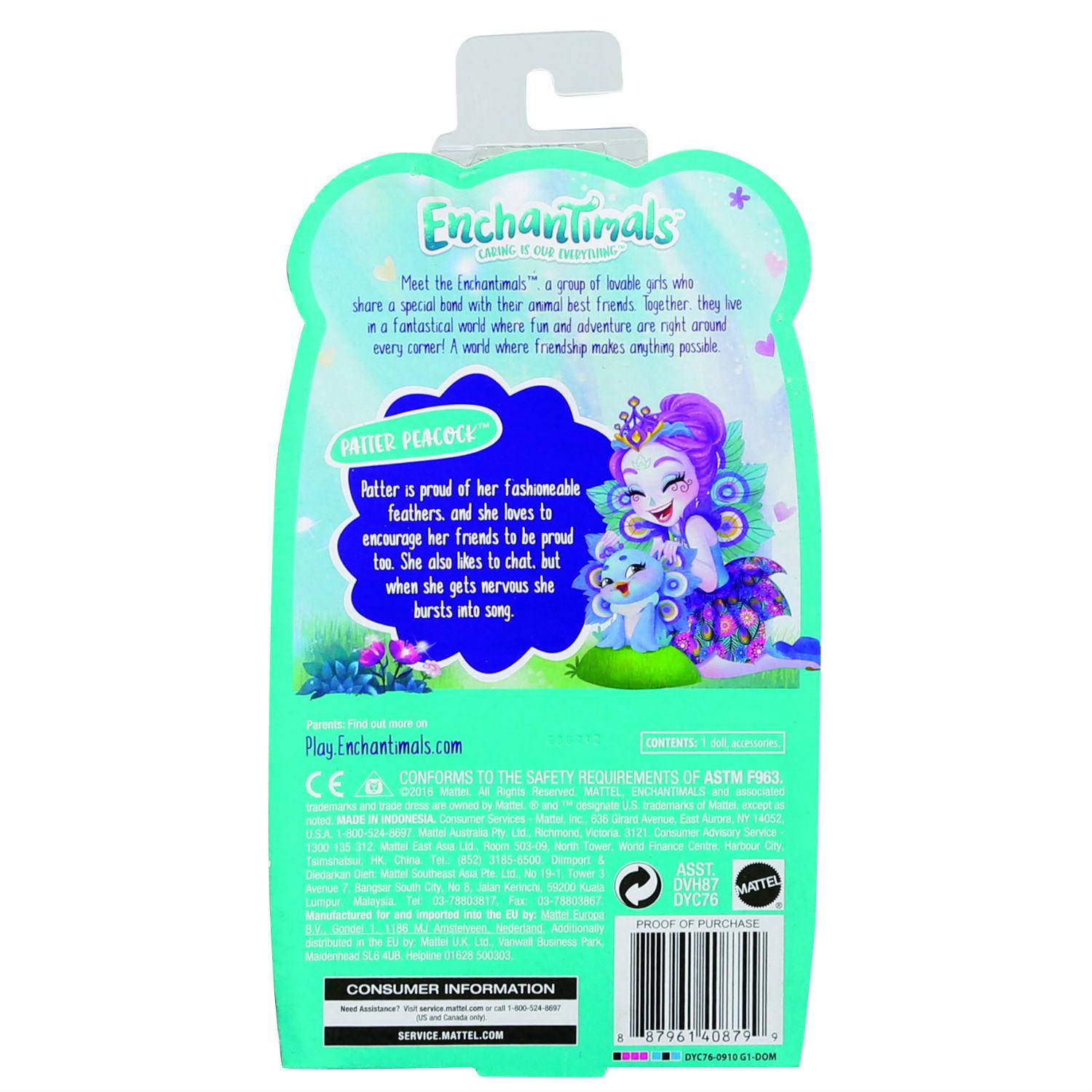 Кукла с питомцем Enchantimals DYC76 Пэттер Павлина, 15 см